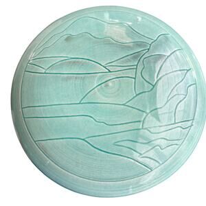 Vintage MCM Pottery Bowl w/ lid Turquoise Aqua Studio Pottery signed